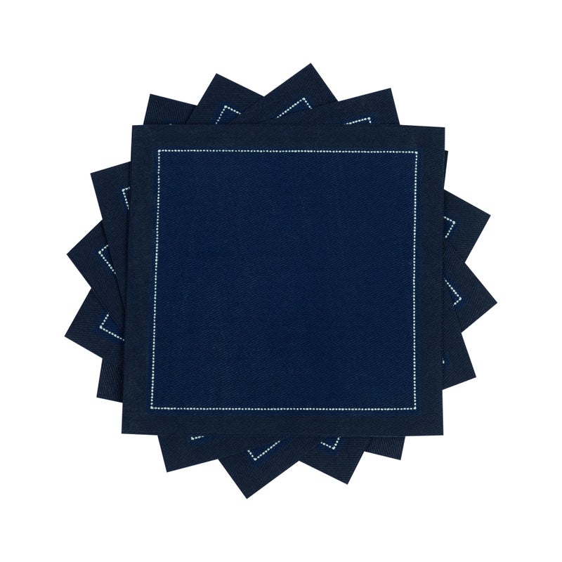 Five Star Napkins Luxury Cotton Cloth Cocktail Napkins - Bar Napkins, Party Napkins, Beverage Napkins, Events, Holiday, Wedding, Birthday, Parties - 4.5" x 4.5" - Disposable (50 x) Midnight Blue